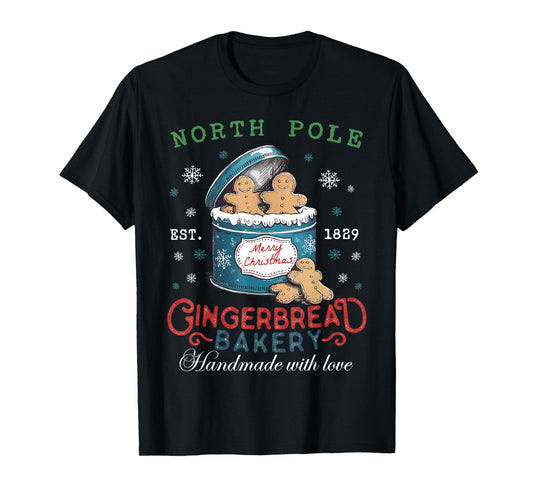 North Pole Gingerbread Bakery Baking Spirits Bright Xmas T-Shirt