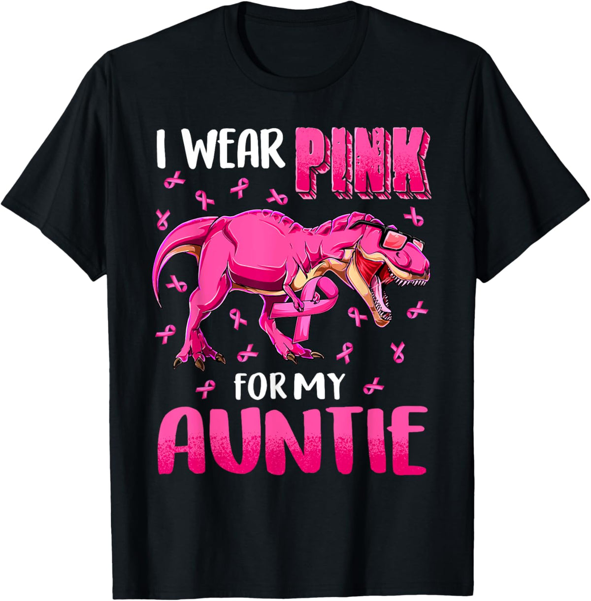 I Wear Pink For My Auntie Breast Cancer Awareness Dinosaur T-Shirt