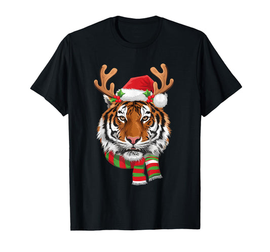 Tiger Reindeer Christmas - Santa Tiger Xmas Tiger Lover T-Shirt