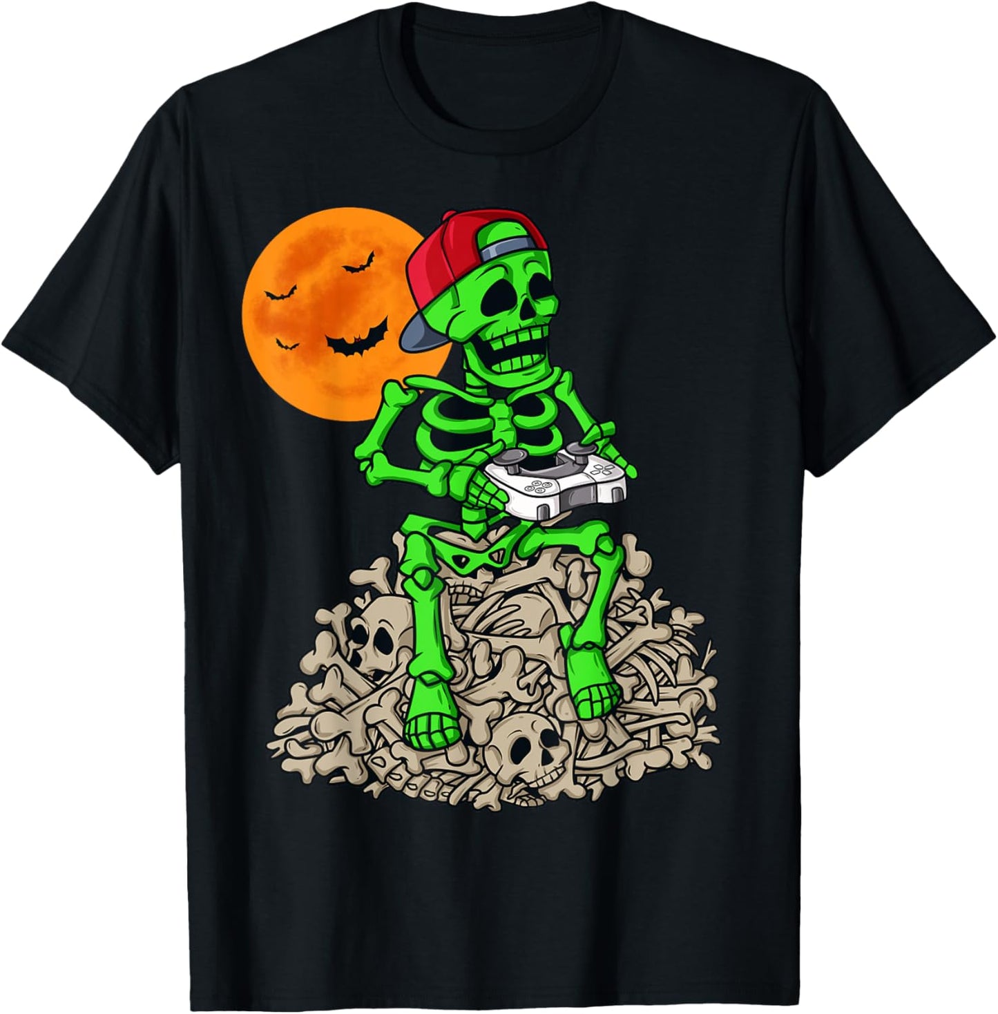 Halloween Skeleton Gamer Boys Kids Teens Gaming T-Shirt
