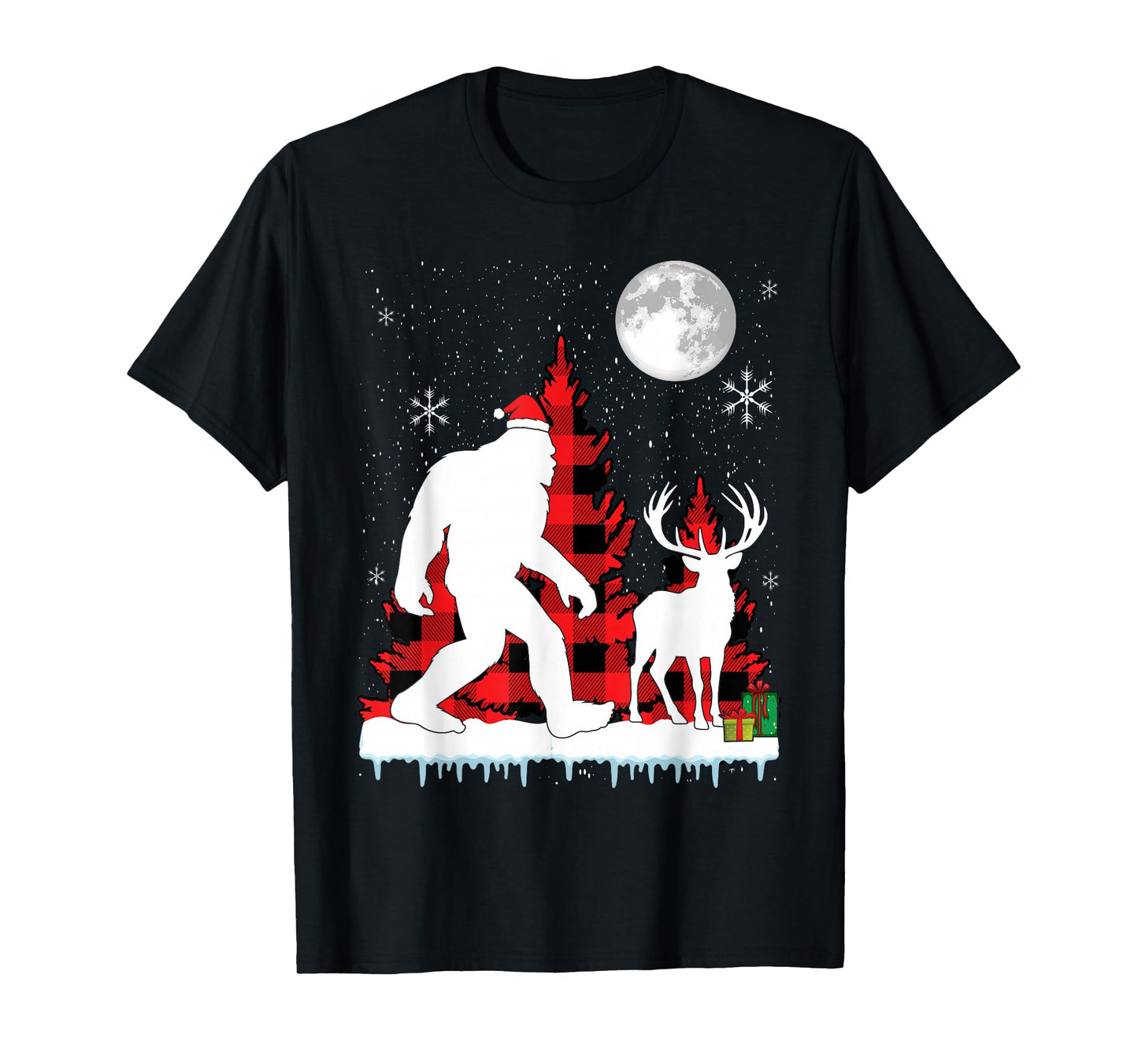 Bigfoot Buffalo Plaid Christmas Trees T-Shirt
