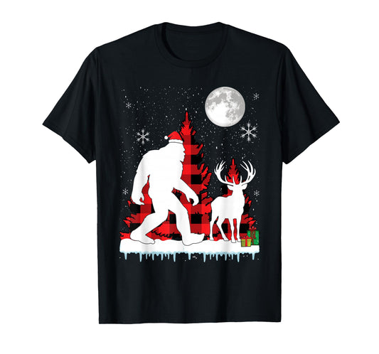 Bigfoot Buffalo Plaid Christmas Trees T-Shirt