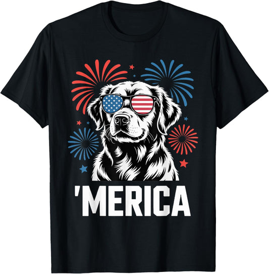 Golden Retriever Merica Dog Patriotic 4th Of July T-Shirt