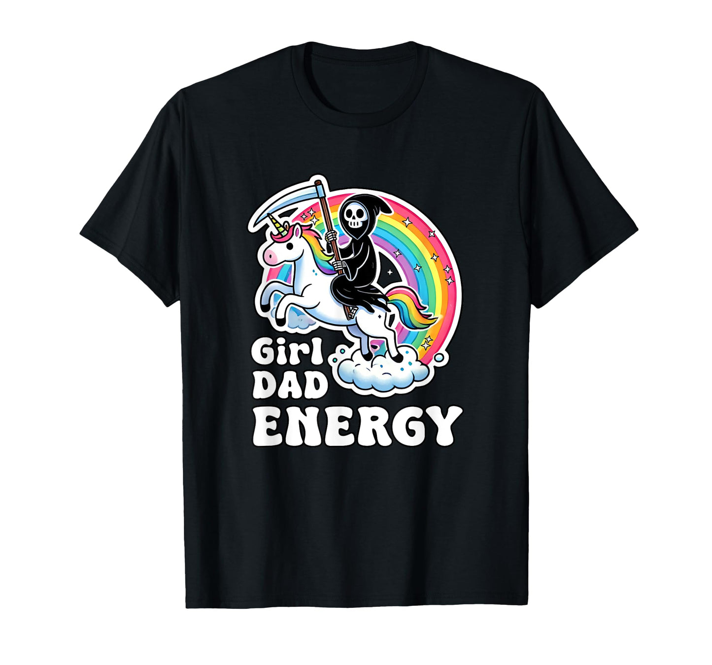 Funny Girl Dad Energy Retro Unicorn Grim Reaper T-Shirt
