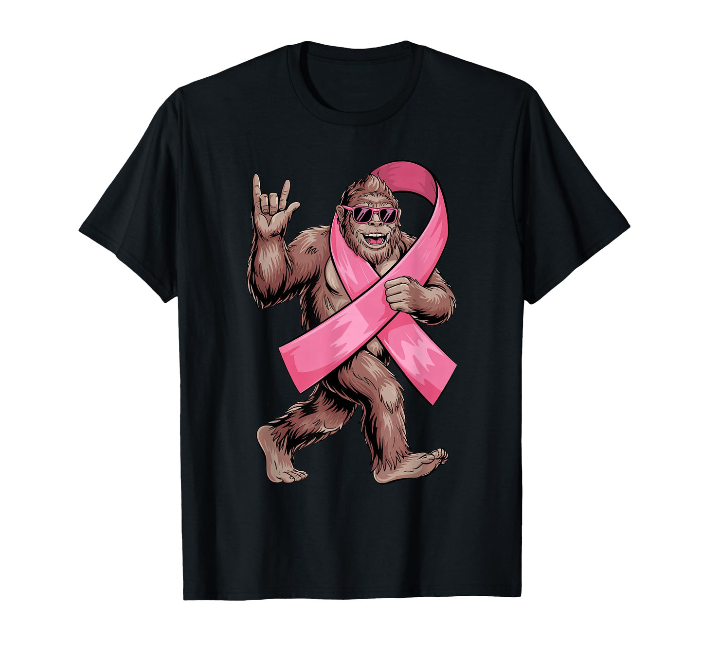 Bigfoot Breast Cancer Awareness Sasquatch with Pink Ribbon T-Shirt