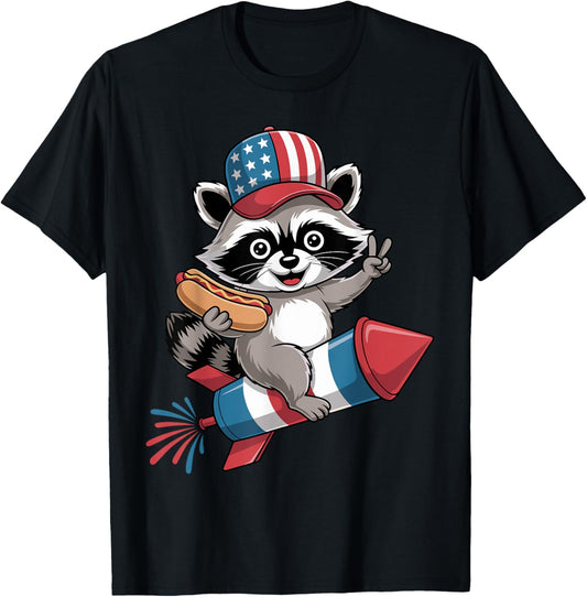 Funny Raccoon 4th of July Hot Dog Fourth of July T-shirt