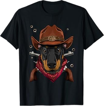 Cowboy Doberman Western Rodeo Cowboy Hat and Bandana Dog T-Shirt