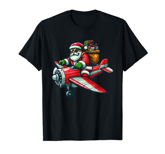 Santa Claus Flying Airplane Christmas Pajama Toddler Kids T-Shirt