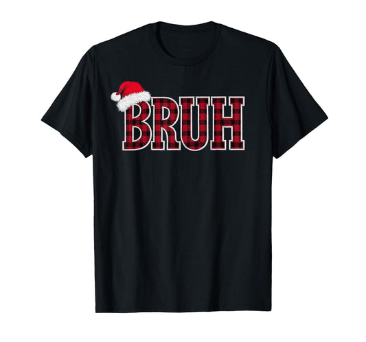 Bruh Funny Christmas Plaid Xmas Pajamas Teens Boys Kids T-Shirt
