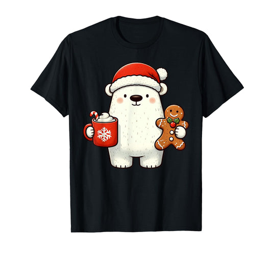 Polar Bear Santa Hat Christmas Holiday Xmas Coffee Cookies T-Shirt