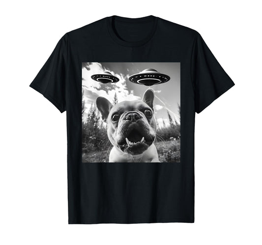 Funny French Bulldog Selfie with UFO Men Graphic T-Shirt