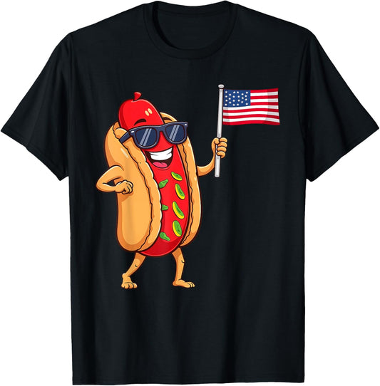Funny Hotdog Patriotic US America Flag 4th of July T-Shirt