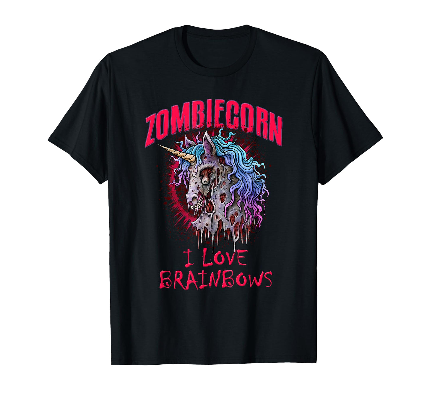 Zombie Unicorn I Love Brainbows Punk Gothic Goth Halloween T-Shirt