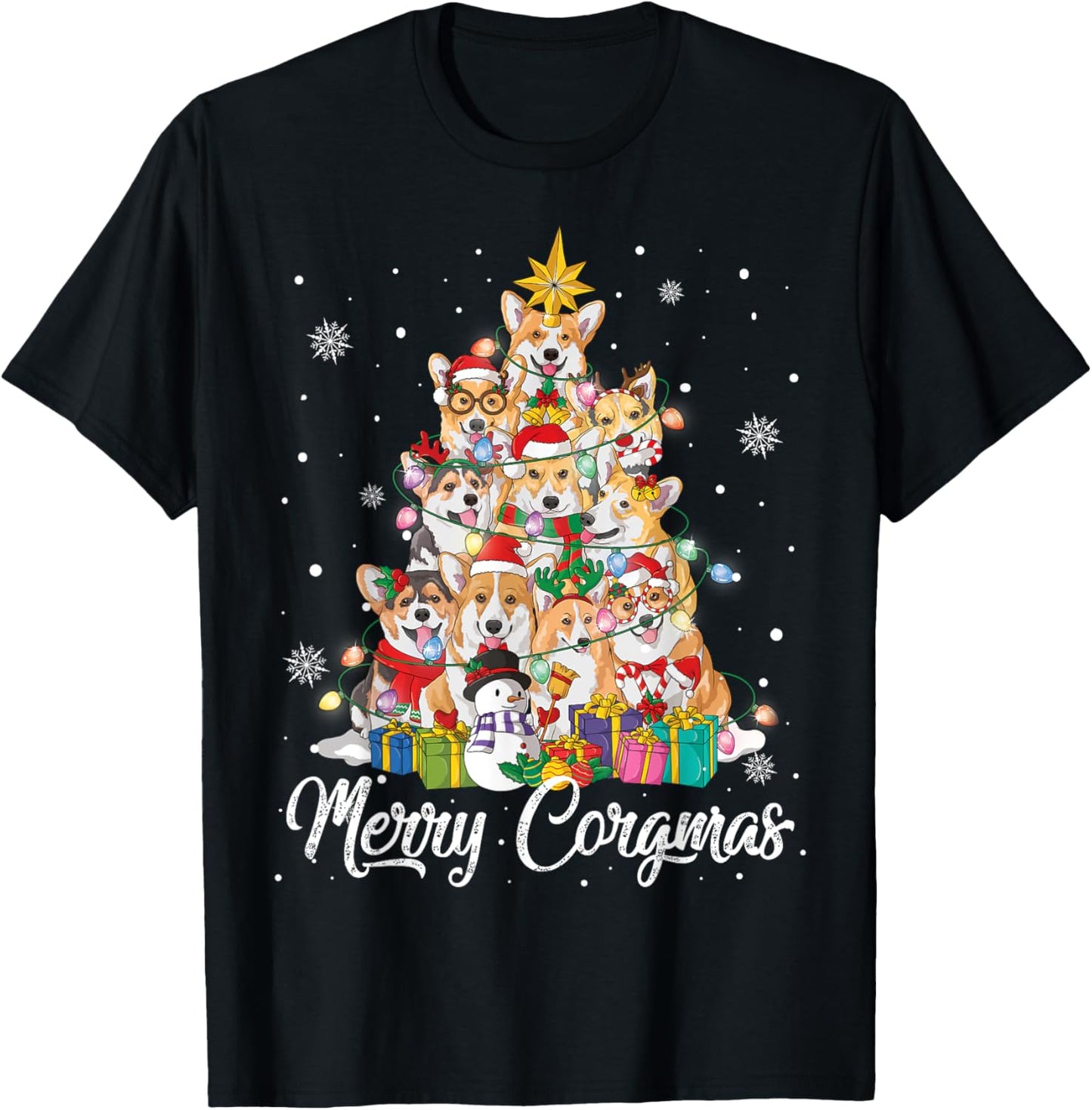 Merry Corgmas Corgi Christmas Tree Fairy Lights Dog Lover T-Shirt
