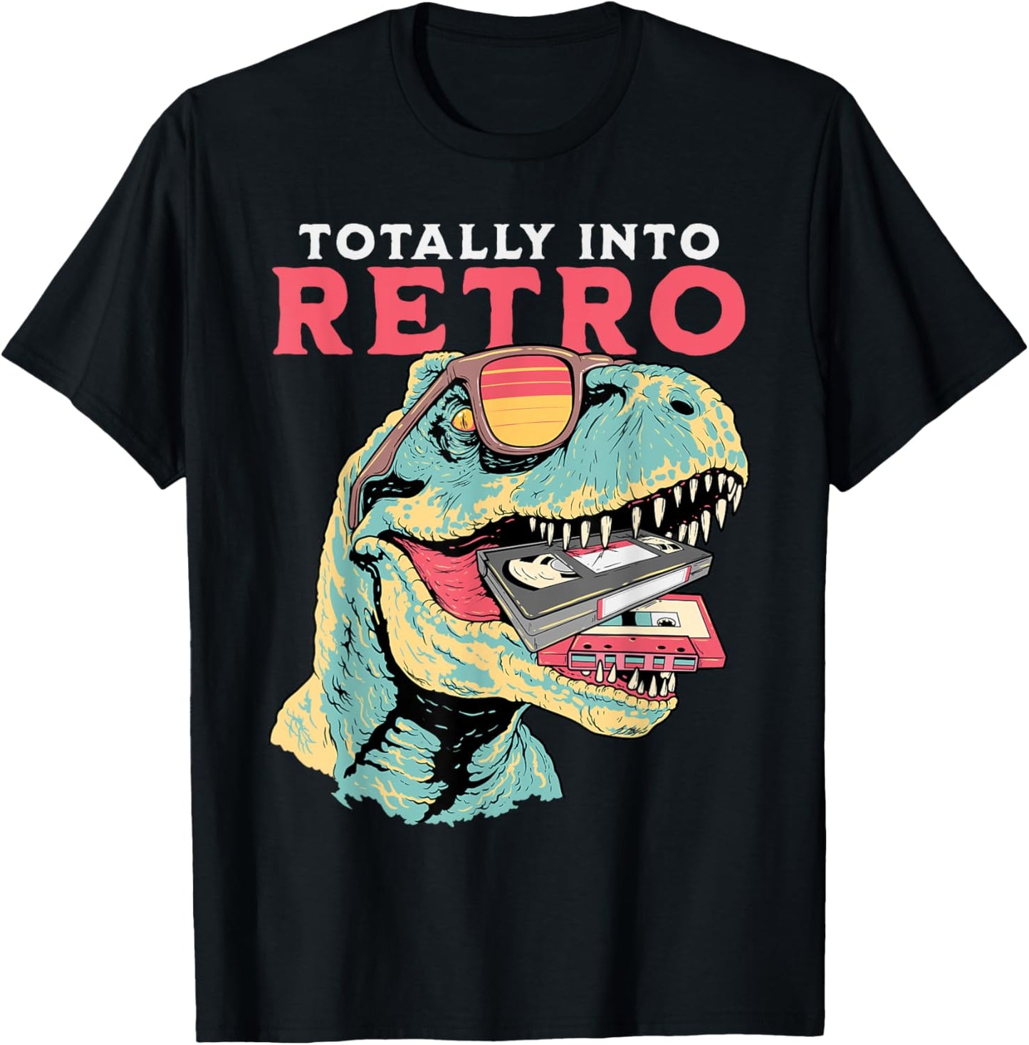 Totally Into Retro Dinosaur T-rex VHS Cassette Tape Vintage T-Shirt