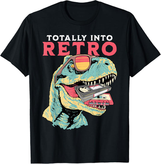 Totally Into Retro Dinosaur T-rex VHS Cassette Tape Vintage T-Shirt