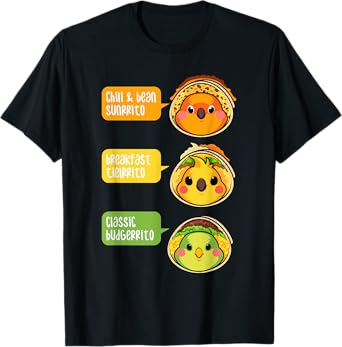 Funny Budgie Sun Conure Cockatiel Parrot Burrito Foodie Gift T-Shirt