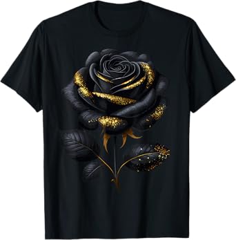 Black Rose with Golden Sparkes T-Shirt