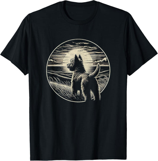 Vintage Cairn Terrier Dog Retro Sunset Scene Art Design T-Shirt