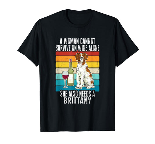 Brittany Spaniel Wine Retro Vintage Brittany Dog Men Women T-Shirt