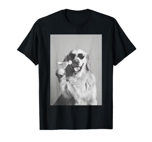 Funny Cocktail Dog Golden Retriever With Sunglasses Martini T-Shirt