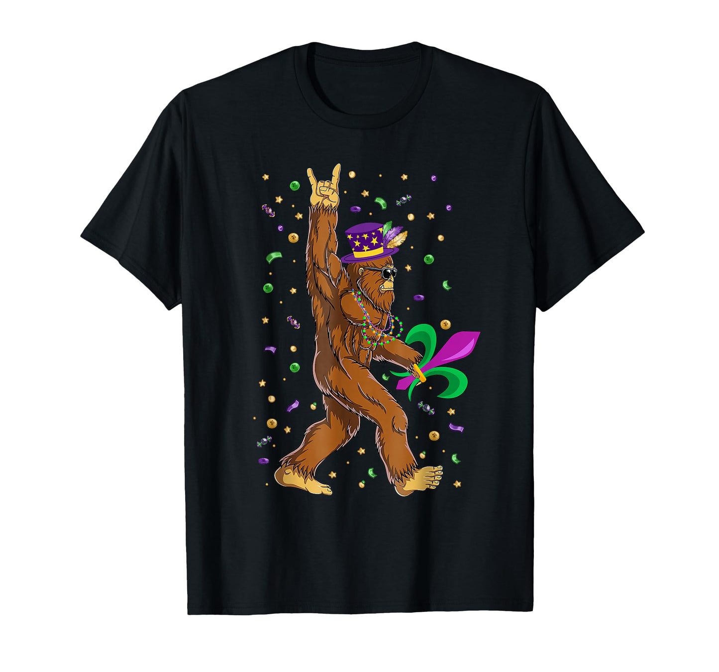Mardi Gras Bigfoot Funny Sasquatch Mardi Gras Women Men T-Shirt
