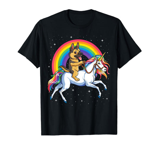 German Shepherd Unicorn T shirt Girls Space Galaxy Rainbow T-Shirt
