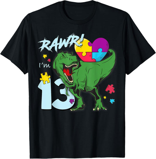 Rawr I'm 13 Birthday Shirt Dinosaur 13 Years Old T Rex Gift