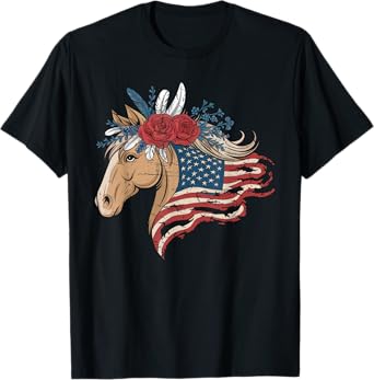 American Flag Horse Riding Tshirt Women Country Patriot USA T-Shirt