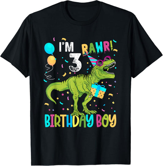 Birthday Boy 3 Years Old 3rd Cute Rex Family Dinosaur Squad T-Shirt