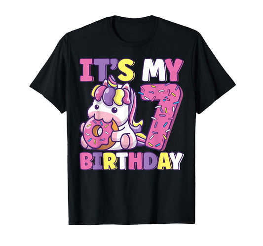 It's My 7th Birthday Party Cute Girls Donut Birthday Unicorn T-Shirt