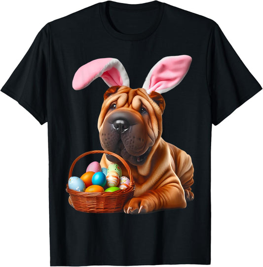 Cute Bunny Ear Chinese Shar-Pei Dog Easter Egg Hunt Owner T-Shirt
