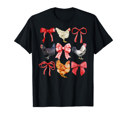 Coquette Chickens, Chickens and Bows, Watercolor T-Shirt