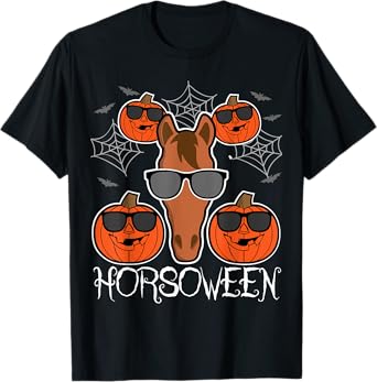 Horsoween - Pumpkin Pony with Glasses Horse Halloween T-Shirt