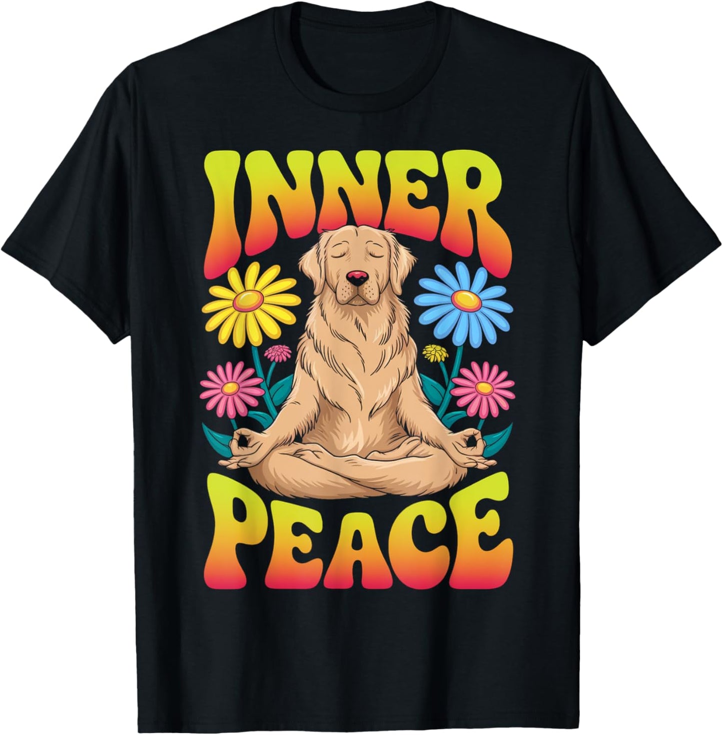 Golden Retriever Funny Dog Meditation Yoga Floral T-Shirt