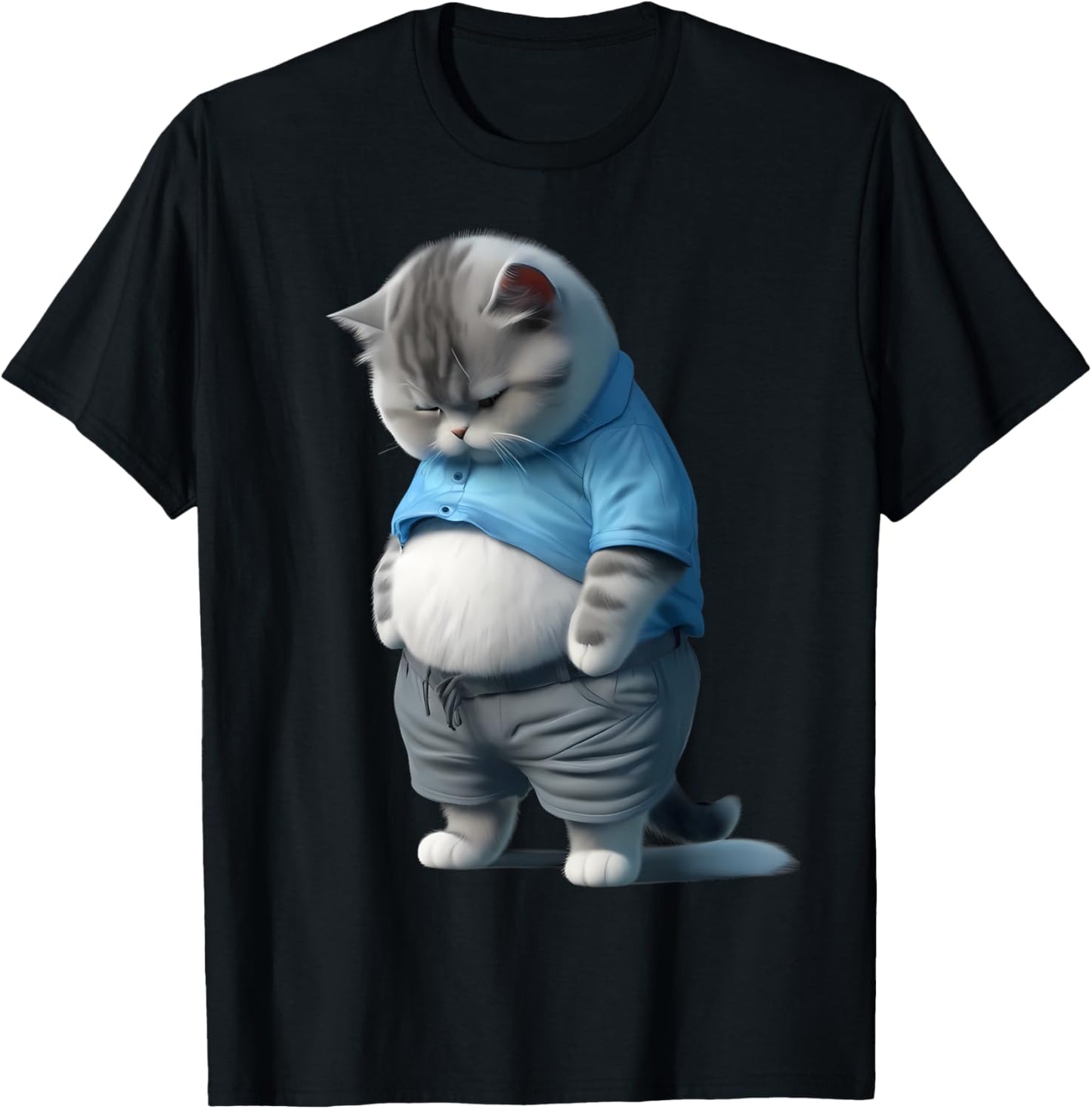 Funny Fat Sad Cat Art Design Fat Kitten Cat Lover T-Shirt