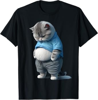 Funny Fat Sad Cat Art Design Fat Kitten Cat Lover T-Shirt for Men Women Kids