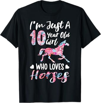 girls 10th Birthday Horse tee for 10 Year Old Girls T-Shirt