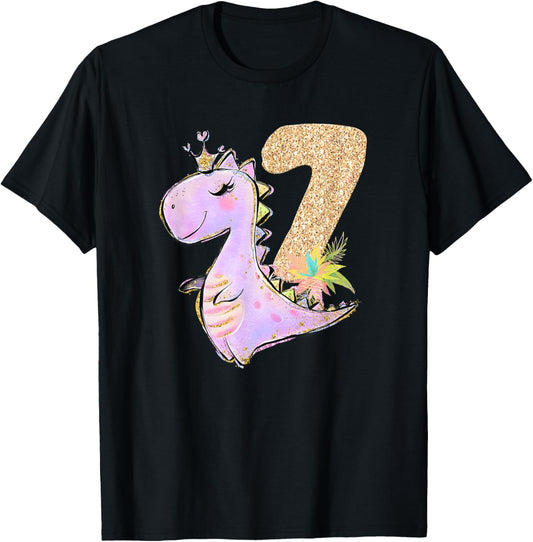 7th Birthday Dinosaur Girl Dino Party Outfit Seven T-Shirt