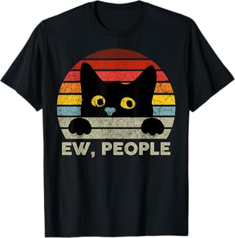 Ew, People Vintage Black Cat T-Shirt for Cat Lovers