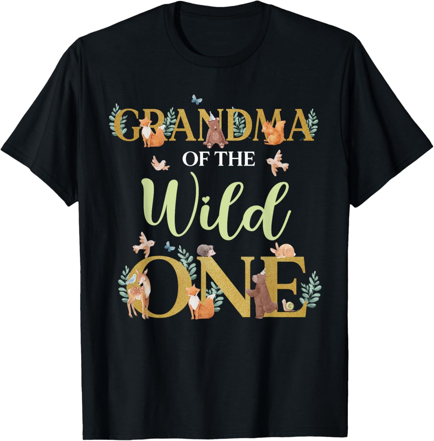Grandma of The Wild One Birthday 1st Woodland Forest Animals T-Shirt