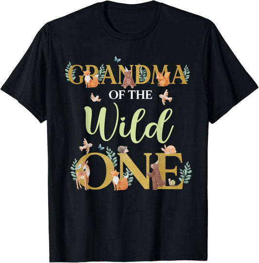 Grandma of The Wild One Birthday 1st Woodland Forest Animals T-Shirt