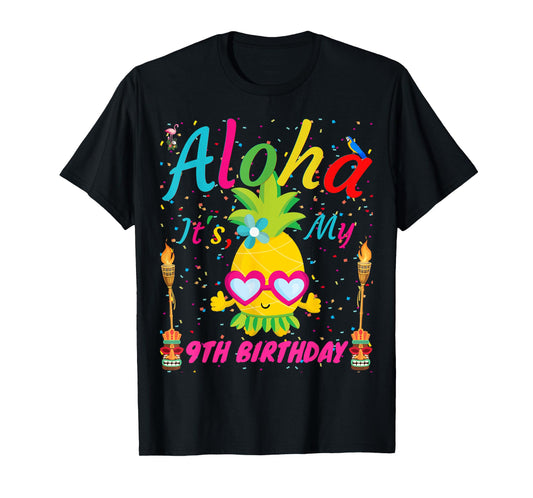 Aloha It's My 9th Birthday Hawaii 9 Years Girls Luau Candles T-Shirt