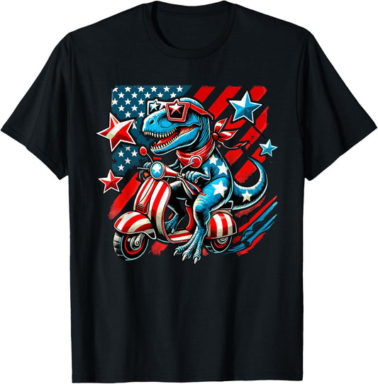 Patriotic Dinosaur Scooter USA Stars 4th Of July T-Shirt