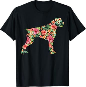 Boxer Flower Funny Dog Silhouette Floral Gifts Women Men T-Shirt