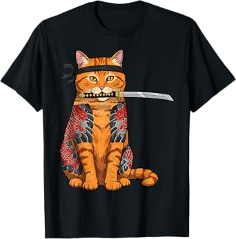 Cat Tattoo Anime Japanese Samurai Ninja Kawaii Art Graphic Men Women Kids T-Shirt