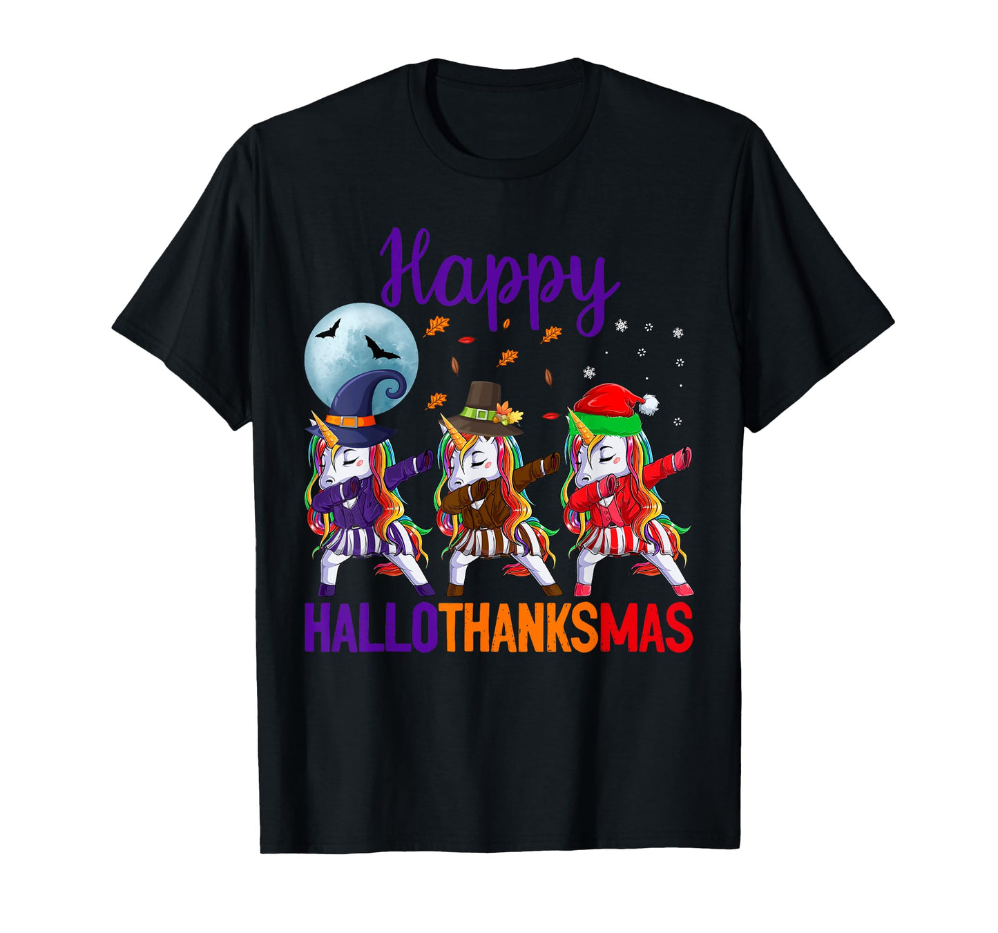Happy Hallothanksmas Dabbing Unicorn Halloween Thanksgiving T-Shirt