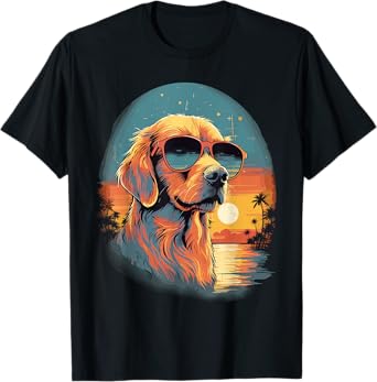 Vintage Beach Tropical Summer Holiday Golden Retriever Dog Men Women Kids T-Shirt