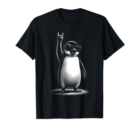 Retro Penguin Rock and Roll Men Kids Women Funny Penguin T-Shirt