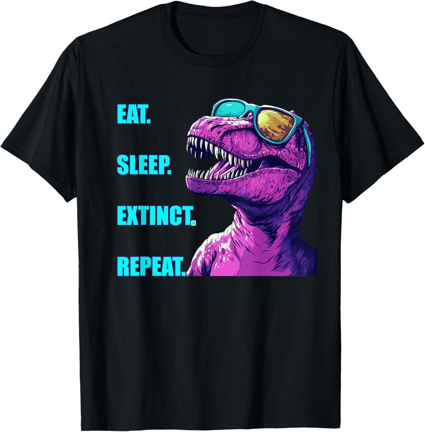 Funny T Rex Dinosaur Purple and Teal Graphic T-Shirt